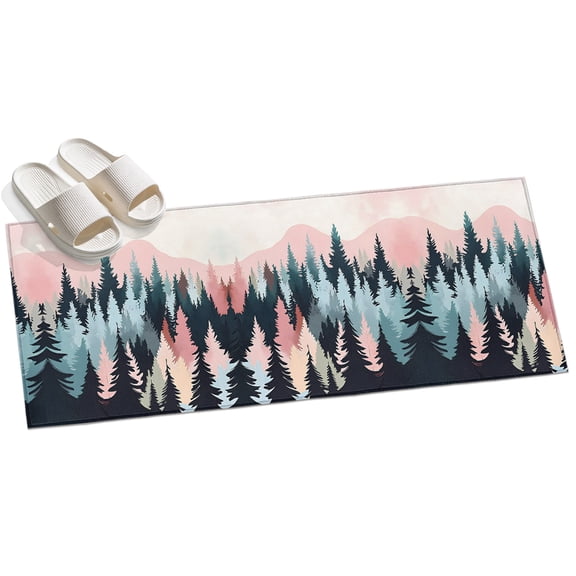 Area Rug 2x6ft Blue Pink Forest Mountain Area Rugs for Kitchen Runner Rug Abstract Art Non Slip Floor Carpet Mat for Kitchen Entryway Bathroom Office Home Decor