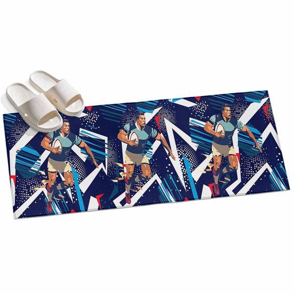 Area Rug 2x6ft Blue Sport Style Area Rugs for Kitchen Runner Rug Active Runner Rugby Athletes Non Slip Floor Carpet Mat for Kitchen Entryway Bathroom Office Home Decor