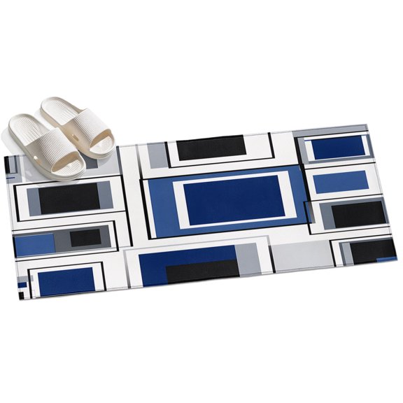 Area Rug 2x6ft Blue White Geometric Art Area Rugs for Kitchen Runner Rug Abstract Cube Line Non Slip Floor Carpet Mat for Kitchen Entryway Bathroom Office Home Decor