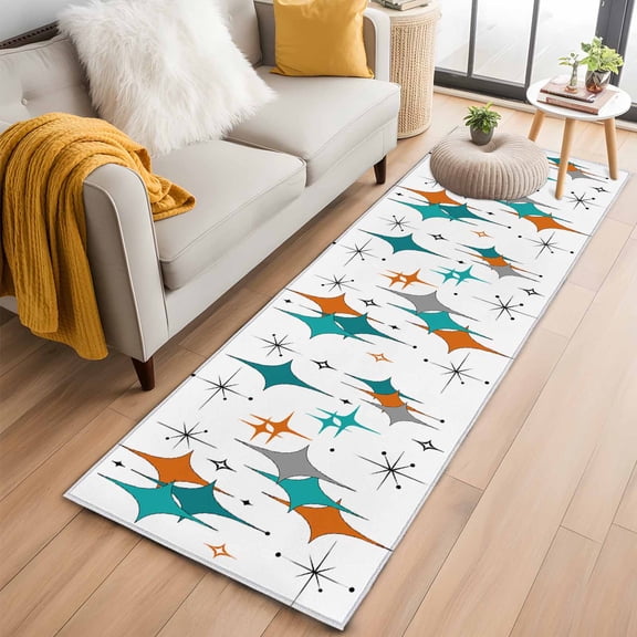 Area Rug 2x6ft Boho Mid-Century Diamond Pattern Area Rugs Washable Low Pile Floor Carpet for Bedroom, Modern Geometric Theme Non Slip Soft Rugs for Living Room Entryway Dining Room