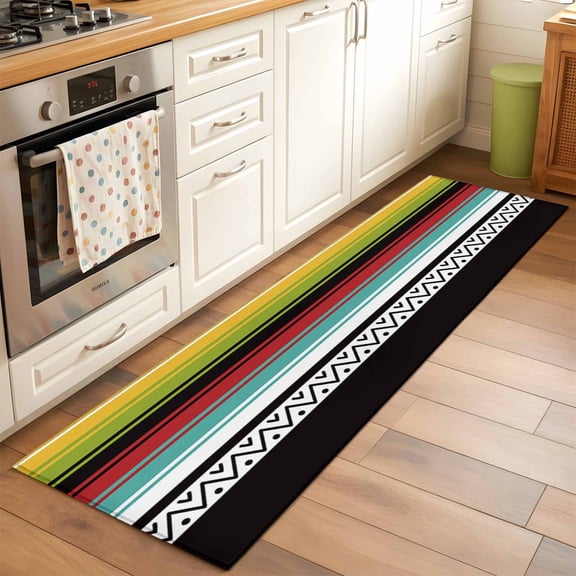 Area Rug 2x6ft Boho Stripes Washable Area Rugs for Living Room Bohemian Style Non-Slip Kitchen Mats Soft Carpet for Entryway, Bathroom, Office, and Home Decor