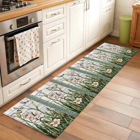 Area Rug 2x6ft Butterfly Washable Area Rugs for Living Room Teal Green Leaves Flower Non-Slip Kitchen Mats Soft Carpet for Entryway, Bathroom, Office, and Home Decor