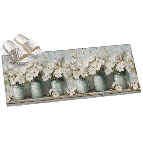 Area Rug 2x6ft Camellia White Flowers Painting Area Rugs for Kitchen Runner Rug Vase Wood Grain Non Slip Floor Carpet Mat for Kitchen Entryway Bathroom Office Home Decor