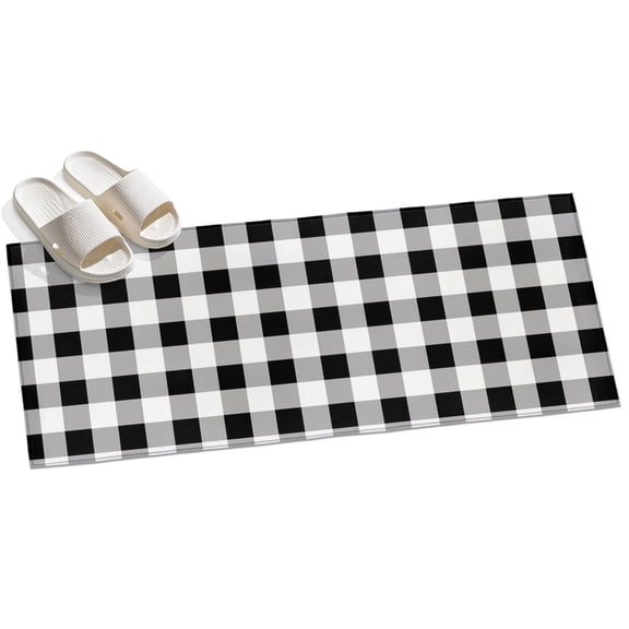 Area Rug 2x6ft Check Plaid Area Rugs for Kitchen Runner Rug Black White Cubes Simple Style Non Slip Floor Carpet Mat for Kitchen Entryway Bathroom Office Home Decor