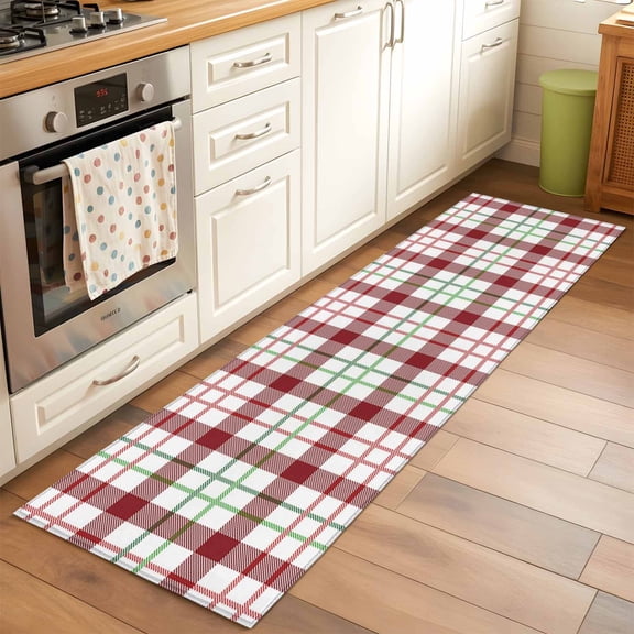 Area Rug 2x6ft Check Plaid Washable Area Rugs for Living Room Red Green Buffalo Check Non-Slip Kitchen Mats Soft Carpet for Entryway, Bathroom, Office, and Home Decor