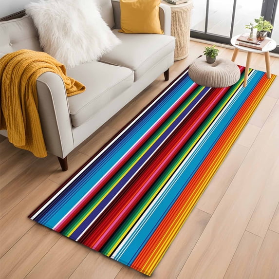 Area Rug 2x6ft Colorful Mexican Stripe Orange Area Rugs Washable Low ...