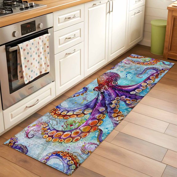Area Rug 2x6ft Cool Octopus Tentacles Washable Area Rugs for Living Room Sea Ocean Animal Underwater Marine Life Non-Slip Kitchen Mats Soft Carpet for Entryway, Bathroom, Office, and Home Decor