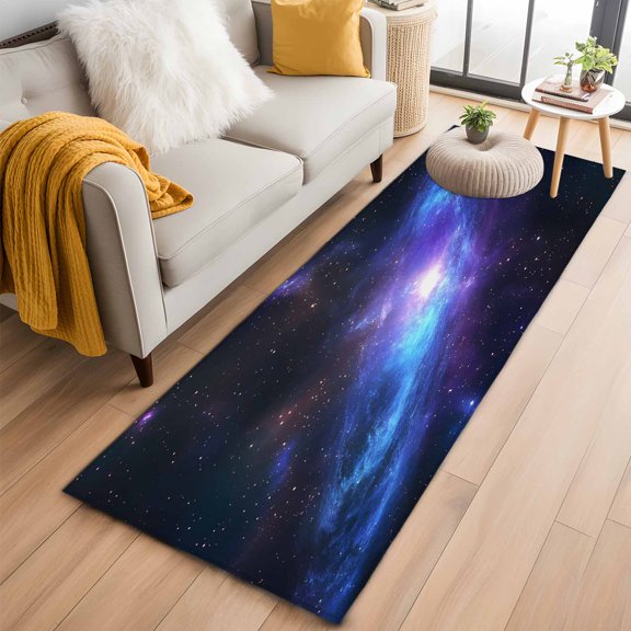 Area Rug 2x6ft Cosmic Blue Purple Area Rugs Washable Low Pile Floor Carpet for Bedroom, Galaxy Background Non Slip Soft Rugs for Living Room Entryway Dining Room