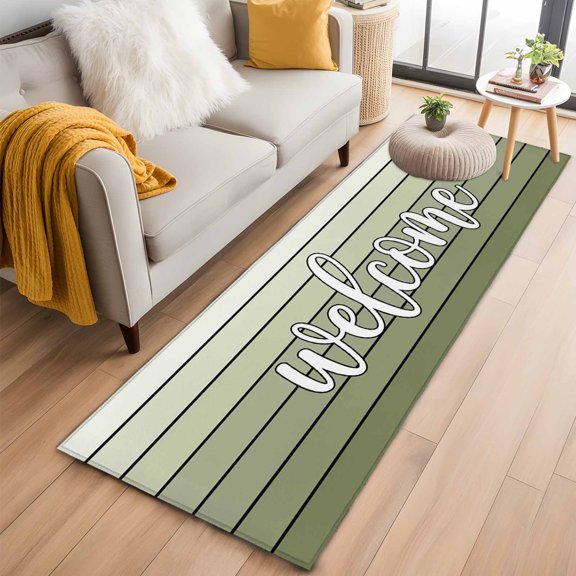 Area Rug 2x6ft Country Welcome Quote Wood Board Area Rugs Washable Low Pile Floor Carpet for Bedroom, Farmhouse Sage Green Wooden Non Slip Soft Rugs for Living Room Entryway Dining Room