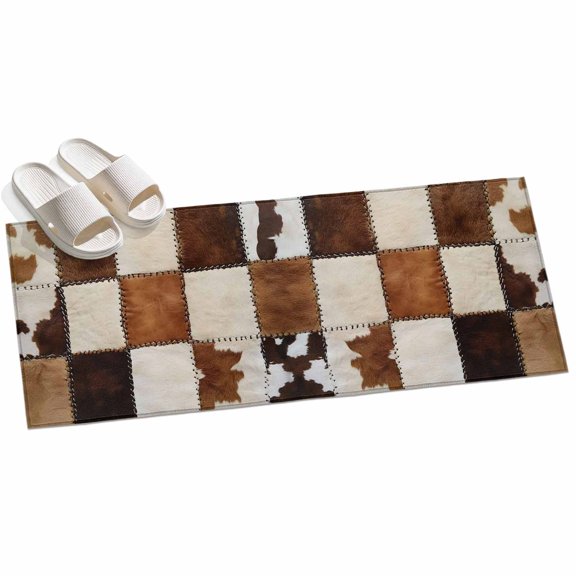 Area Rug 2x6ft Cowhide Area Rugs for Kitchen Runner Rug Cow Fur Print Farm Animal Skin Brown Non Slip Floor Carpet Mat for Kitchen Entryway Bathroom Office Home Decor