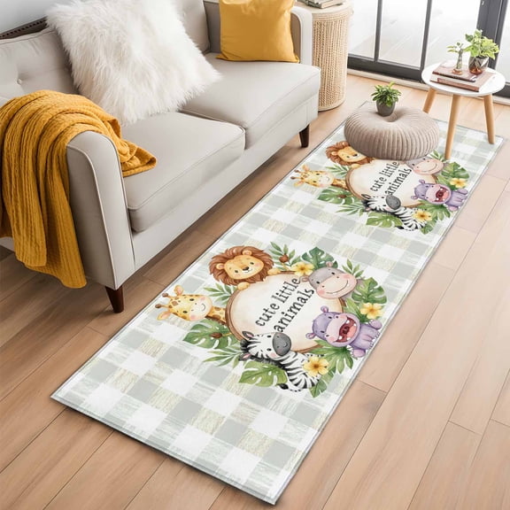 Area Rug 2x6ft Cute Little Animals Lions Zebras Area Rugs Washable Low Pile Floor Carpet for Bedroom, Haemorrhoids Giraffes Non Slip Soft Rugs for Living Room Entryway Dining Room