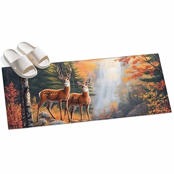 Area Rug 2x6ft Deer Area Rugs for Kitchen Runner Rug Mount Leaves Forest River Non Slip Floor Carpet Mat for Kitchen Entryway Bathroom Office Home Decor