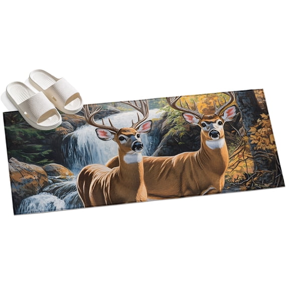Area Rug 2x6ft Deer Area Rugs for Kitchen Runner Rug Mountain Forest River Non Slip Floor Carpet Mat for Kitchen Entryway Bathroom Office Home Decor