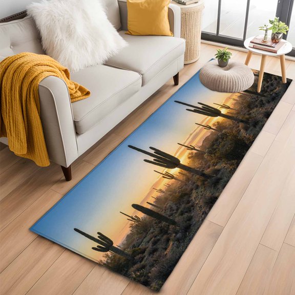 Area Rug 2x6ft Desert Cactus Sunset Area Rugs Washable Low Pile Floor Carpet for Bedroom, Tropical Plant Natural Scenery Non Slip Soft Rugs for Living Room Entryway Dining Room