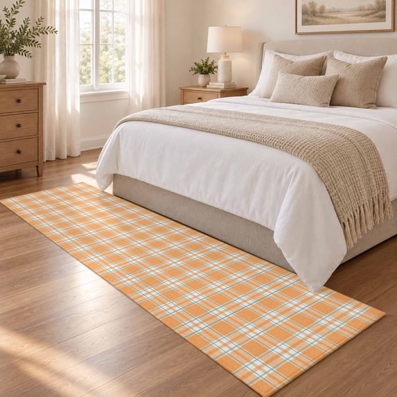 Area Rug 2x6ft Fall Orange Tartan Low Pile Washable Rug Soft Cushioned ...