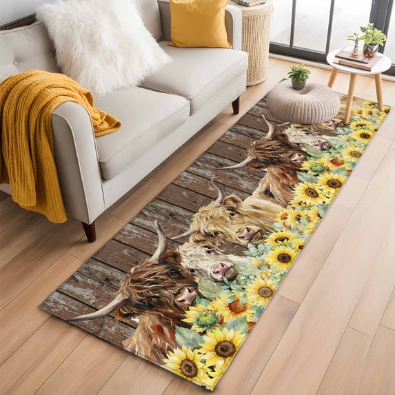 Area Rug 2x6ft Farm Cow Blossom Sunflower Area Rugs Washable Low Pile ...