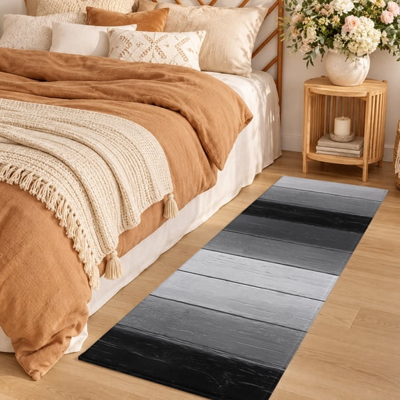 Area Rug 2x6ft Farm Wood Board Gray Gradient Plank Low Pile Washable ...