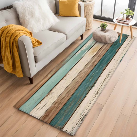 Area Rug 2x6ft Farmhouse Retro Wooden Plank Area Rugs Washable Low Pile Floor Carpet for Bedroom, Modern Rustic Worn Wood Barn Non Slip Soft Rugs for Living Room Entryway Dining Room