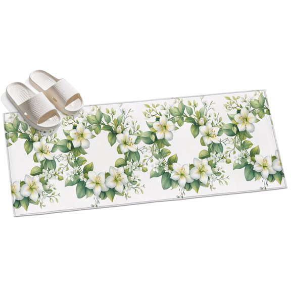 Area Rug 2x6ft Gardenias Flowers Wreath Area Rugs for Kitchen Runner Rug Floral Leaf Non Slip Floor Carpet Mat for Kitchen Entryway Bathroom Office Home Decor