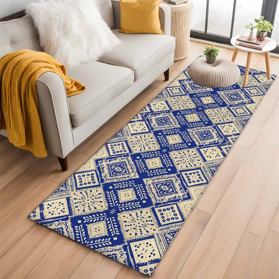 Area Rug 2x6ft Geometric Ethnic Rhombus Lattice Polka Dots Area Rugs Washable Low Pile Floor Carpet for Bedroom, Tribal Folk Pattern Non Slip Soft Rugs for Living Room Entryway Dining Room