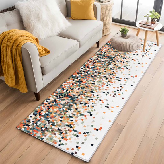 Area Rug 2x6ft Gradient Orange Red Color Block Area Rugs Washable Low Pile Floor Carpet for Bedroom, Abstract Brown Geometric Non Slip Soft Rugs for Living Room Entryway Dining Room