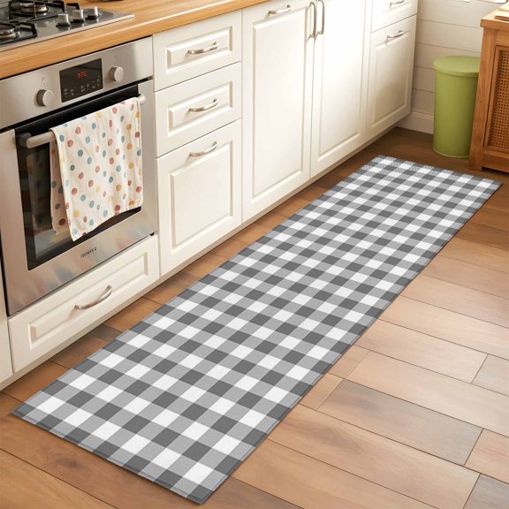 Area Rug 2x6ft Gray Buffalo Check Plaid Washable Area Rugs for Living Room Farmhouse Style Non-Slip Kitchen Mats Soft Carpet for Entryway, Bathroom, Office, and Home Decor