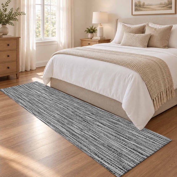 Area Rug 2x6ft Gray Knit Texture Low Pile Washable Rug Soft Cushioned ...