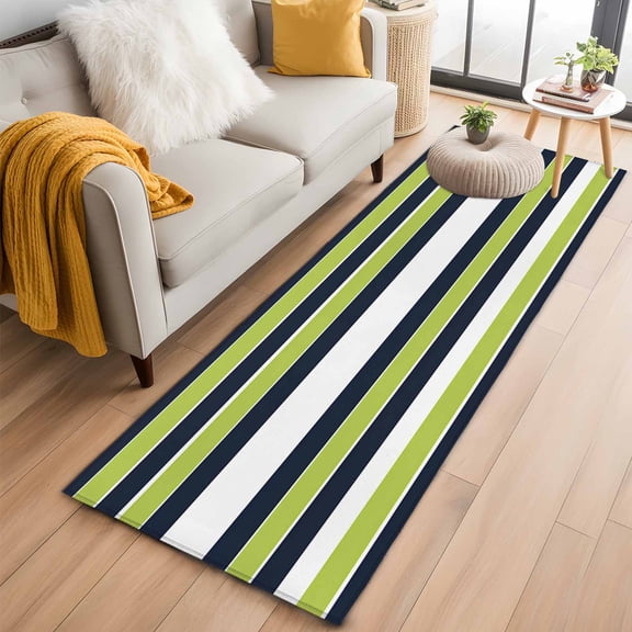 Area Rug 2x6ft Green Black White Horizontal Stripes Area Rugs Washable Low Pile Floor Carpet for Bedroom, Abstract Modern Art Non Slip Soft Rugs for Living Room Entryway Dining Room