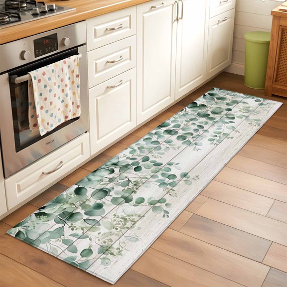 Area Rug 2x6ft Green Eucalyptus Leaves Washable Area Rugs for Living Room Plant Wood Non-Slip Kitchen Mats Soft Carpet for Entryway, Bathroom, Office, and Home Decor