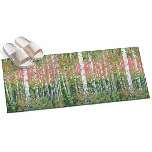 Area Rug 2x6ft Green Forest Plant Area Rugs for Kitchen Runner Rug Tree Illustration Pink Non Slip Floor Carpet Mat for Kitchen Entryway Bathroom Office Home Decor