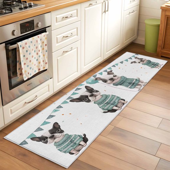 Area Rug 2x6ft Green Sweater Dog Washable Area Rugs for Living Room Bunting Balloon Non-Slip Kitchen Mats Soft Carpet for Entryway, Bathroom, Office, and Home Decor