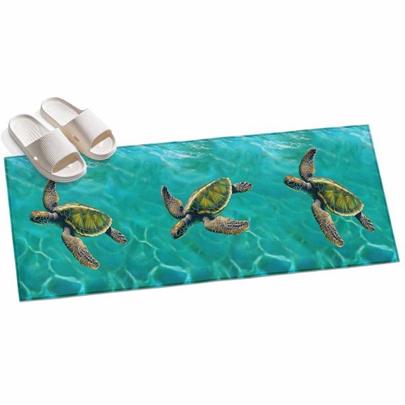Area Rug 2x6ft Green Turtle Area Rugs for Kitchen Runner Rug Green Ocean Wave Non Slip Floor Carpet Mat for Kitchen Entryway Bathroom Office Home Decor