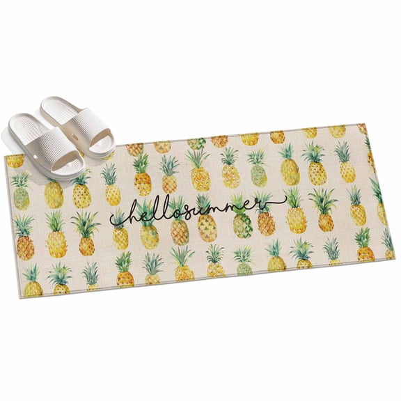 Area Rug 2x6ft Hello Summer Area Rugs for Kitchen Runner Rug Pineapple Fresh Fruit Vintage Non Slip Floor Carpet Mat for Kitchen Entryway Bathroom Office Home Decor