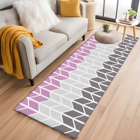 Area Rug 2x6ft Herringbone Pattern Carpets Indoor Floor Area Mat Washable Entrance Mat Rugs for Living Room Dining Room Kitchen Bedroom, Vintage Pink Ombre Grey Sofa Throw Carpet