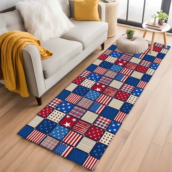 Area Rug 2x6ft Independence Day Red Blue Plaid Area Rugs Washable Low ...
