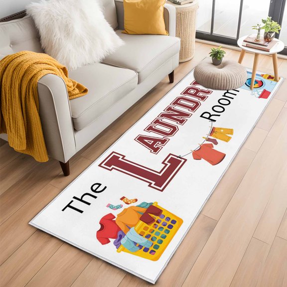 Area Rug 2x6ft Laundry Room Quotes Theme Element Area Rugs Washable Low Pile Floor Carpet for Bedroom, White Background Non Slip Soft Rugs for Living Room Entryway Dining Room