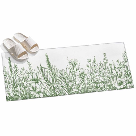 Area Rug 2x6ft Lavender Flowers Area Rugs for Kitchen Runner Rug Floral Plants Green Non Slip Floor Carpet Mat for Kitchen Entryway Bathroom Office Home Decor