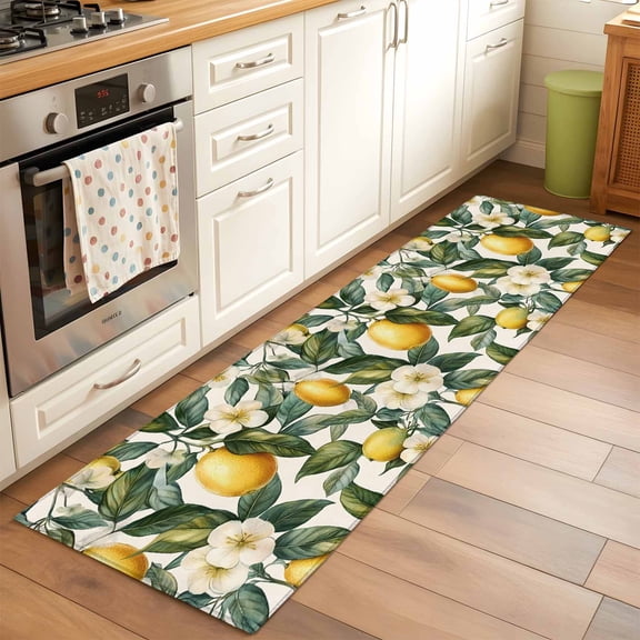 Area Rug 2x6ft Lemon Fruit Washable Area Rugs for Living Room Flower Leaf Non-Slip Kitchen Mats Soft Carpet for Entryway, Bathroom, Office, and Home Decor