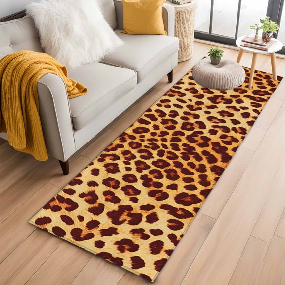 Area Rug 2x6ft Leopard Print Animal Print Texture Area Rugs Washable Low Pile Floor Carpet for Bedroom, Wild Style Non Slip Soft Rugs for Living Room Entryway Dining Room