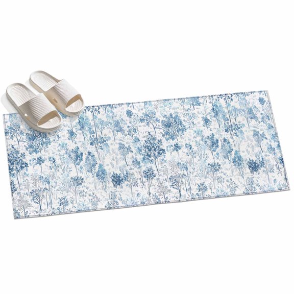 Area Rug 2x6ft Maple Tree Pine Area Rugs for Kitchen Runner Rug Watercolor Plants Blue Non Slip Floor Carpet Mat for Kitchen Entryway Bathroom Office Home Decor