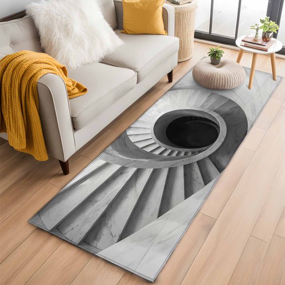 Area Rug 2x6ft Marble Spiral Staircase Area Rugs Washable Low Pile Floor Carpet for Bedroom, Monochrome Architecture Non Slip Soft Rugs for Living Room Entryway Dining Room