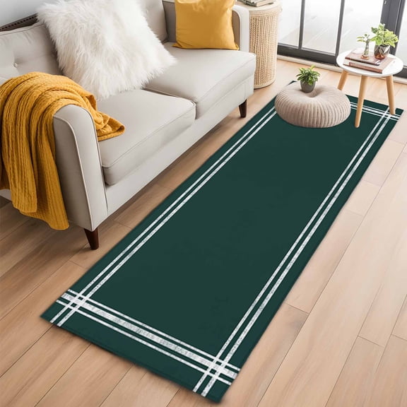 Area Rug 2x6ft Minimalist Art Solid Dark Green Area Rugs Washable Low Pile Floor Carpet for Bedroom, Plain Single Pure Color Non Slip Soft Rugs for Living Room Entryway Dining Room