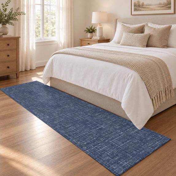 Area Rug 2x6ft Minimalist Navy Blue Low Pile Washable Rug Soft ...
