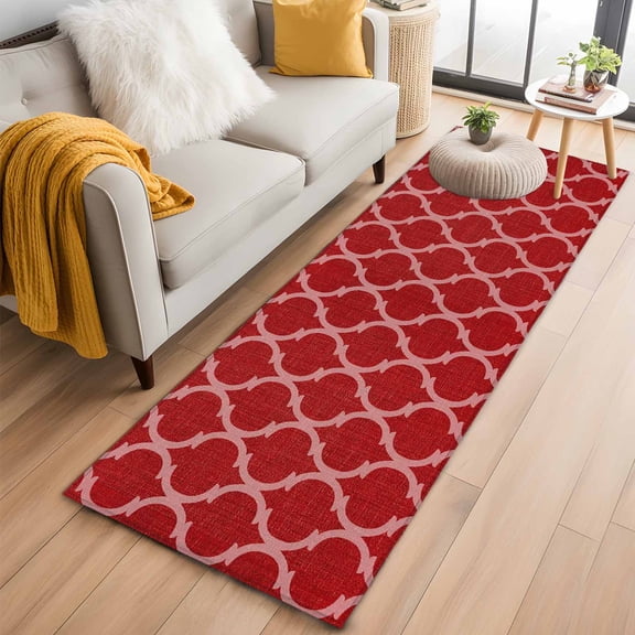 Area Rug 2x6ft Moroccan Texture Carpets Indoor Floor Area Mat Washable Entrance Mat Rugs for Living Room Dining Room Kitchen Bedroom, Retro Red Linen Sofa Throw Carpet