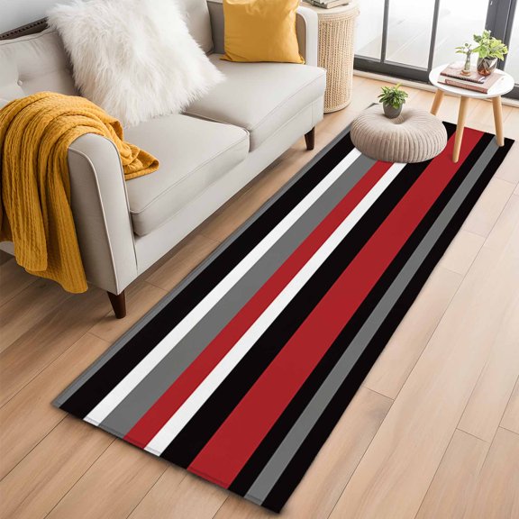 Area Rug 2x6ft Multicolor Horizontal Stripes Area Rugs Washable Low Pile Floor Carpet for Bedroom, Red white gray Non Slip Soft Rugs for Living Room Entryway Dining Room