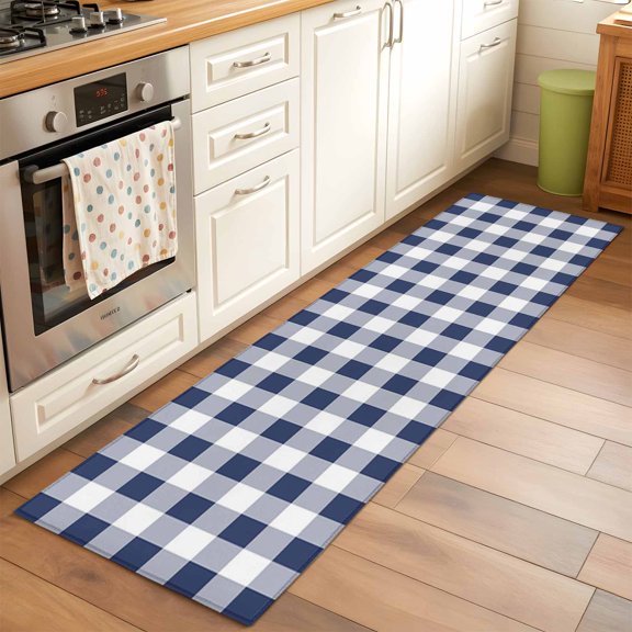 Area Rug 2x6ft Navy Plaid Washable Area Rugs for Living Room Buffalo Check Geometric Checker Pattern Non-Slip Kitchen Mats Soft Carpet for Entryway, Bathroom, Office, and Home Decor