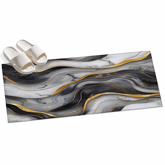 Area Rug 2x6ft Ombre Black Golden Marble Texture Area Rugs for Kitchen Runner Rug Abstract Wave Non Slip Floor Carpet Mat for Kitchen Entryway Bathroom Office Home Decor