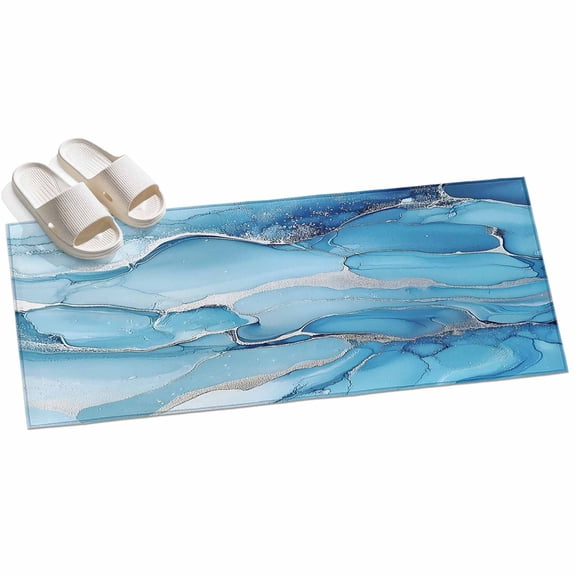 Area Rug 2x6ft Ombre Blue Gray Stripes Wave Area Rugs for Kitchen Runner Rug Abstract Ocean Non Slip Floor Carpet Mat for Kitchen Entryway Bathroom Office Home Decor