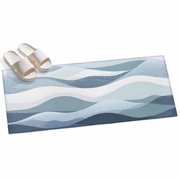 Area Rug 2x6ft Ombre Blue Teal White Waves Area Rugs for Kitchen Runner Rug Ocean Non Slip Floor Carpet Mat for Kitchen Entryway Bathroom Office Home Decor
