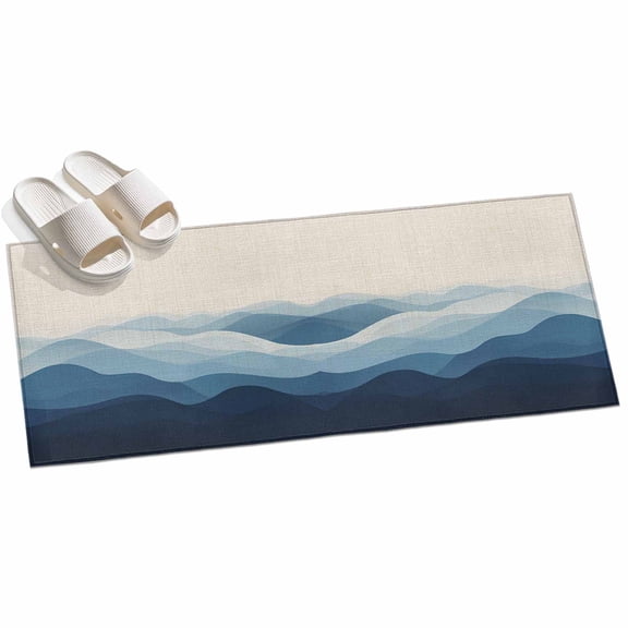 Area Rug 2x6ft Ombre Blue Wave Ocean Area Rugs for Kitchen Runner Rug Vintage Simple Style Non Slip Floor Carpet Mat for Kitchen Entryway Bathroom Office Home Decor